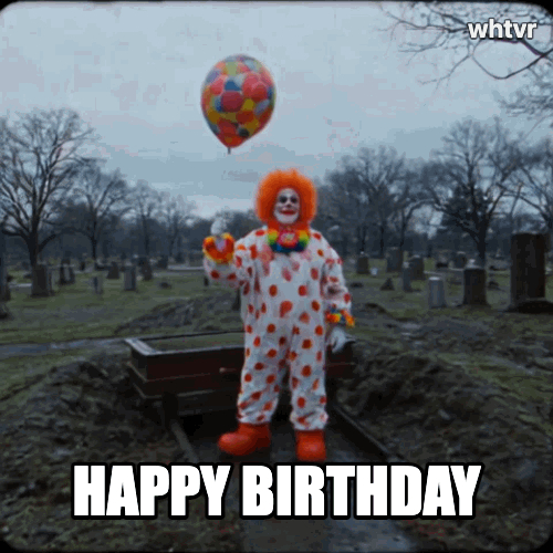vhs camcorder footage of a clown standing graveside, with a balloon, during a funeral, camcorder zoom