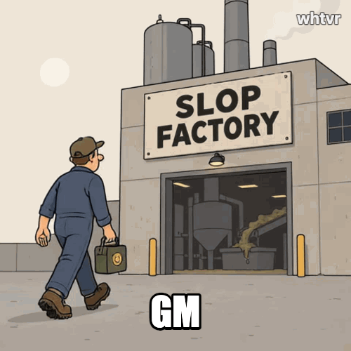 Worker walking in to the slop factory to start his shift